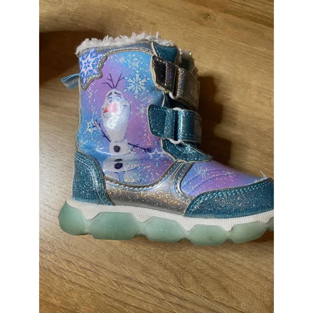 Disney Frozen 2 Elsa Anna Olaf Blue Glitter Winter Boots Kids Size 6